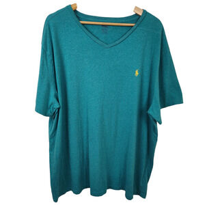 Polo Ralph Lauren Shirt Mens 2XL Teal Blue V Neck Classic Pony Logo Cotton Tee